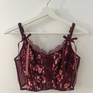 Victoria’s Secret Dream Angels Unlined Lace-Up Corset Top in Kir Peony Size M
